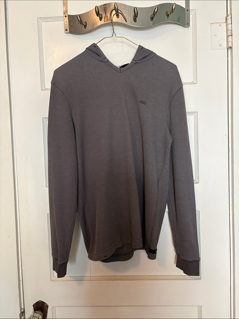 Vans Men's Hooded Waffle Knit Long Sleeve Shirt Gray Size M